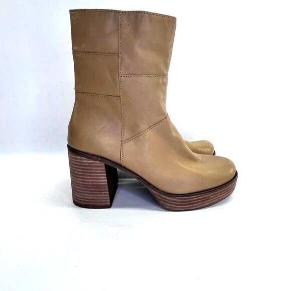 Lucky Brand Omarey Platform Boot Women's Size 10 in Tan Block Heel Inside Zip - Picture 1 of 16